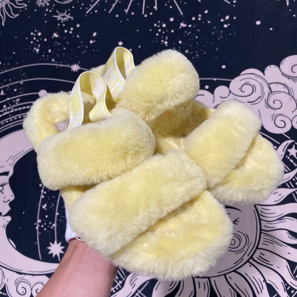 UGG Oh Yeah 1107953 Slide Slipper Women's 7 Yellow Fluffy Sheepskin Slip-On